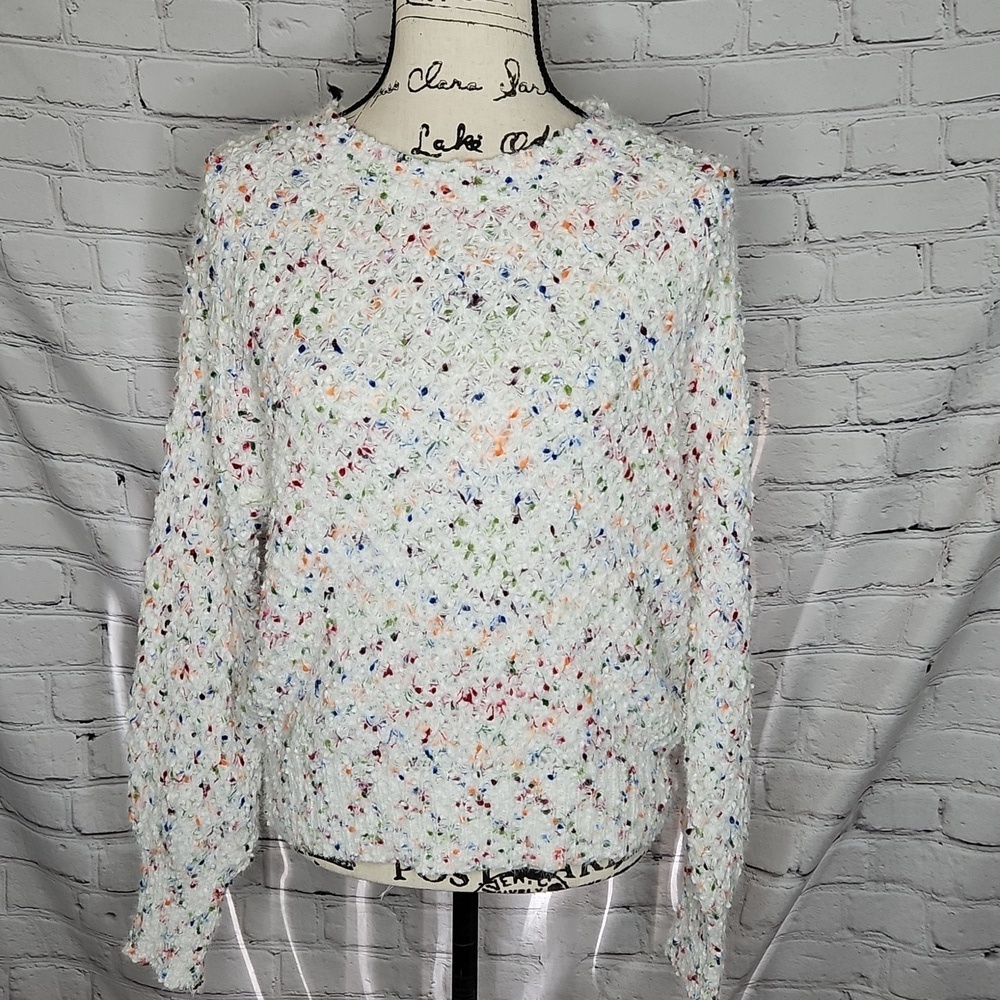 Shein Popcorn Knit White/Rainbow Drop Shoulder Oversized Sweater Size Small